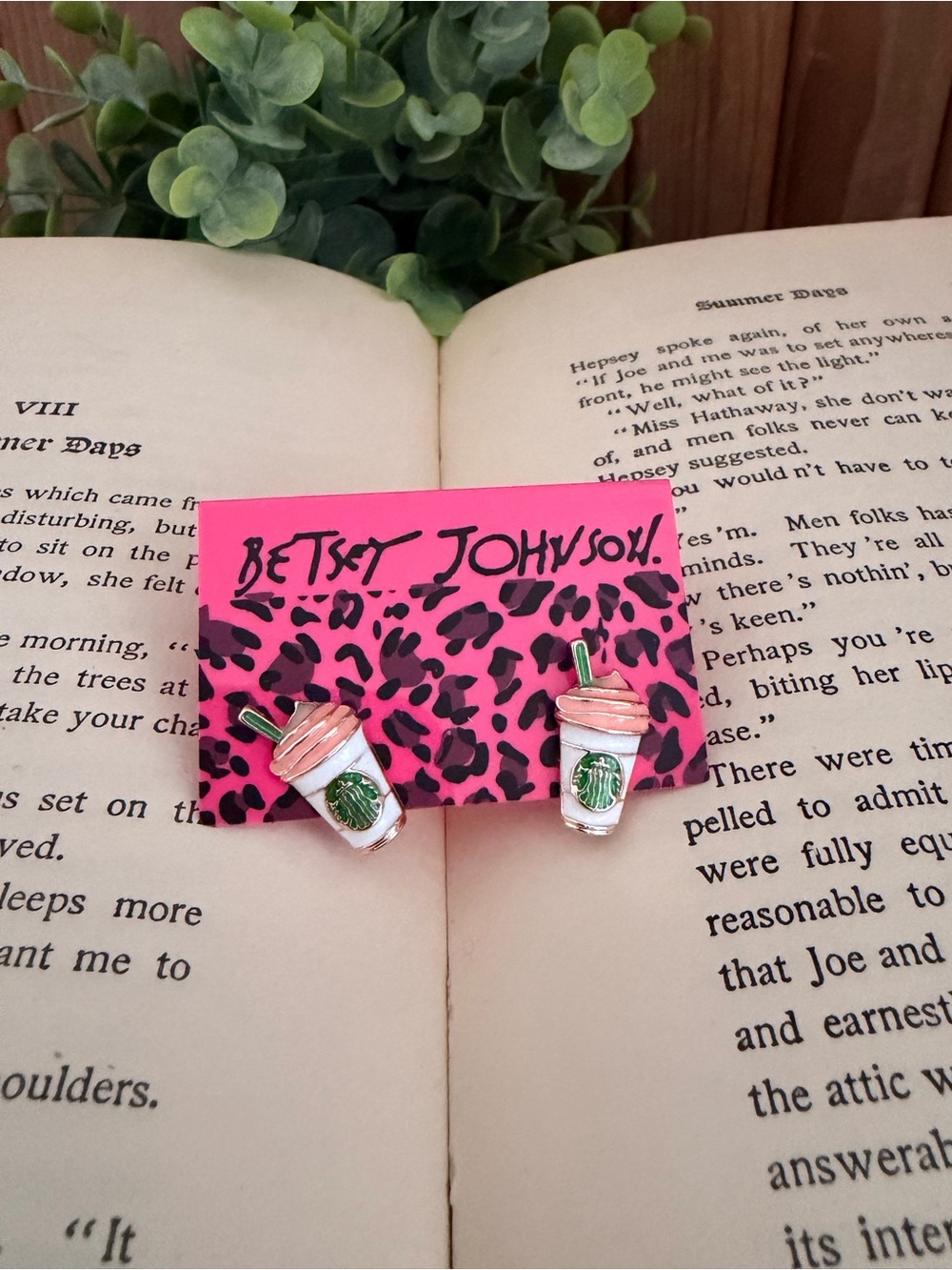 Betsey Johnson Starbucks Iced Coffee Cup Stud Earrings Pink Green